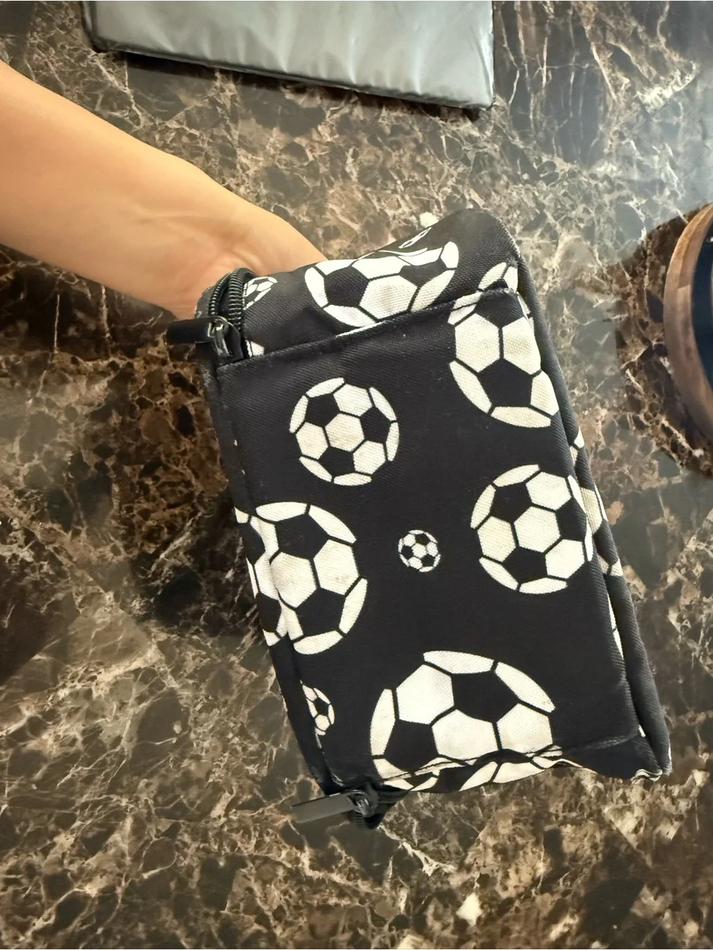 Kids Soccer Print Lunch Bag - Black